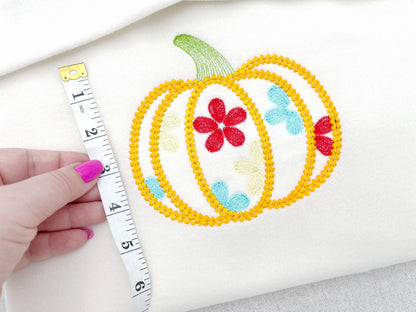 Thanksgiving Floral Pumpkin chunky thread effect outline machine embroidery designs Fall Kitchen farm harvest