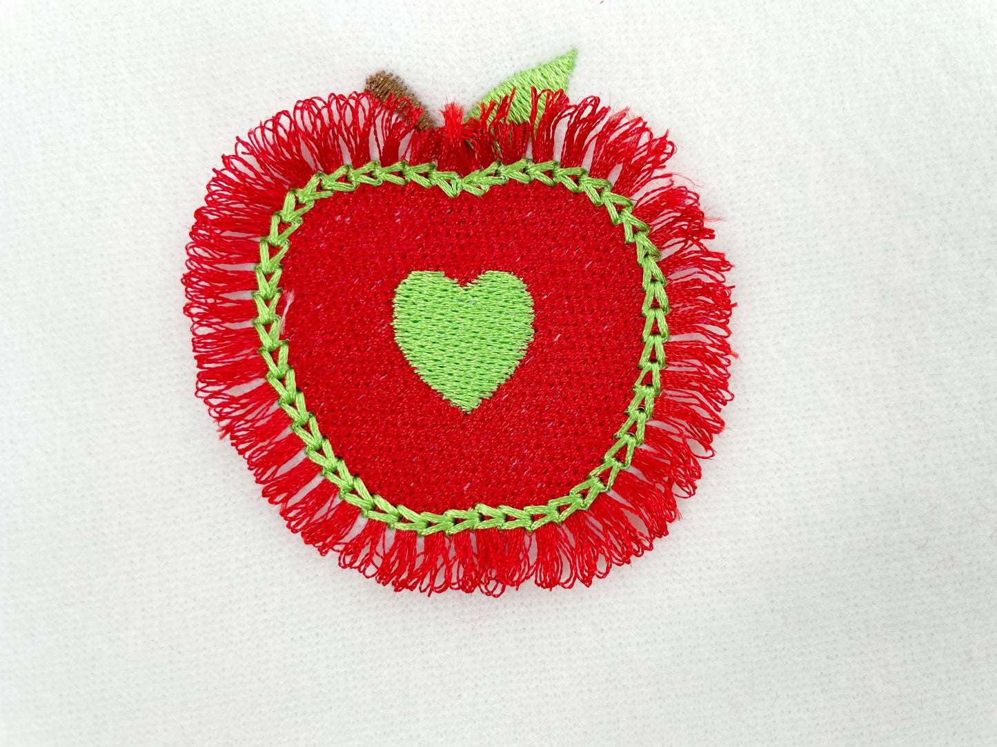 Cute Fringed Apple with Heart fill stitch machine embroidery designs fluffy Fruit Fall design back to school