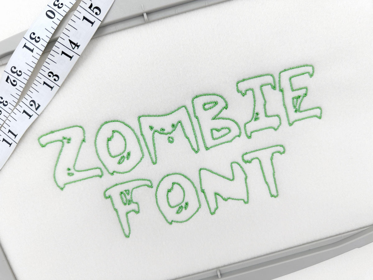 Spooky thin outline stitch Zombie FONT Alphabet machine embroidery designs kids Halloween Monogram BX