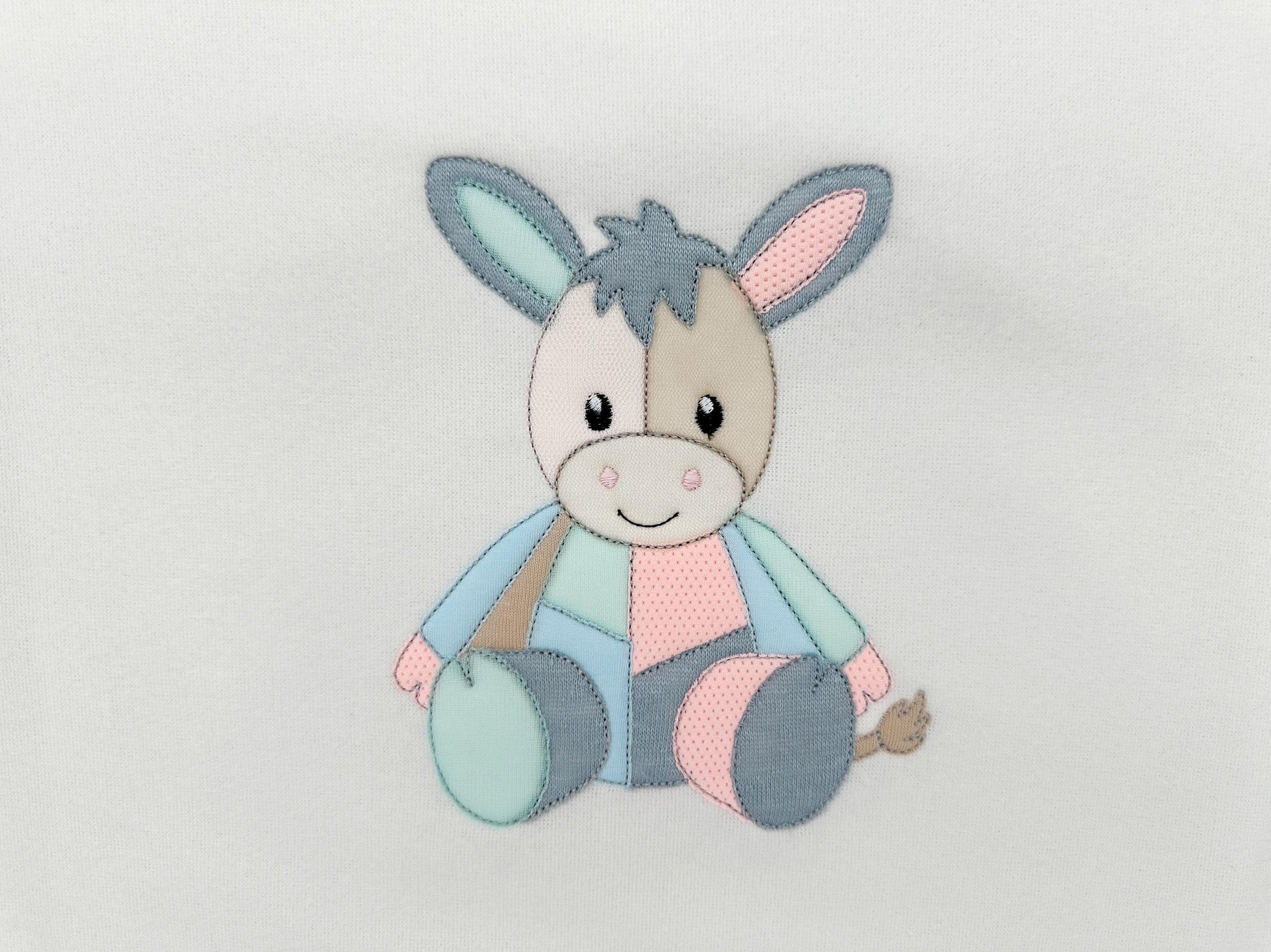 little Patchwork Donkey Soft Toy Raggedy Applique machine embroidery designs kids baby farm animal