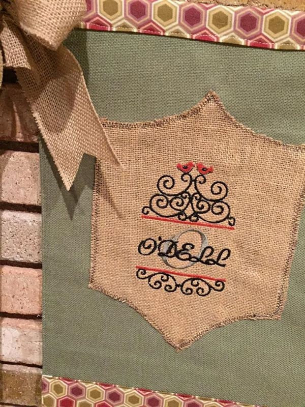 Family banner ornament with birds and – Alphabet machine embroidery design by Artapli