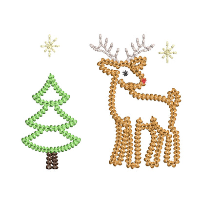 Cerf et sapin de Noël à effet fil épais