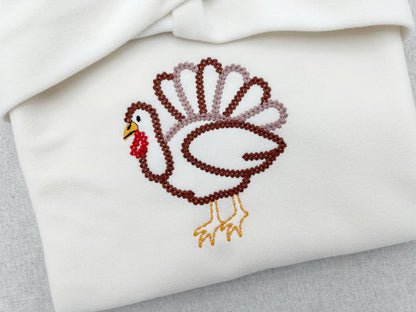Thanksgiving Turkey Bird chunky thread effect outline Gobbler machine embroidery designs Fall Kitchen farm