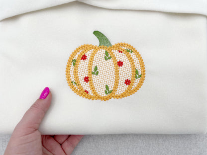 Thanksgiving Pumpkin lace pattern and chunky thread effect outline machine embroidery designs Fall garden harvest