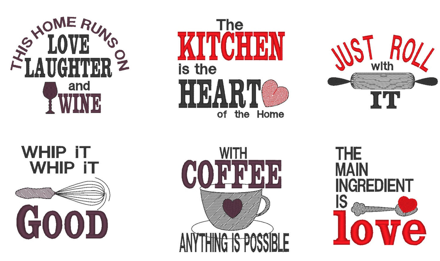Kitchen cute quote saying Set machine embroidery designs