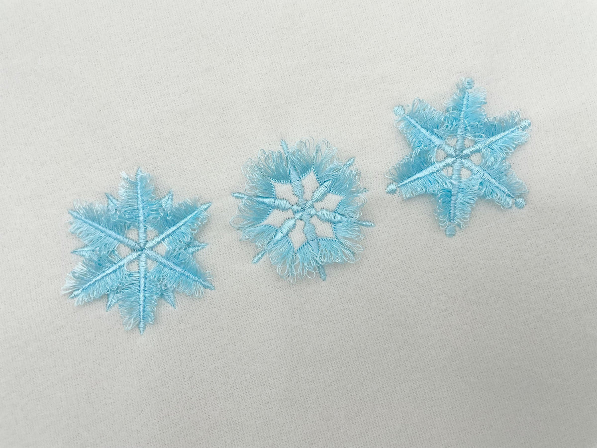 Fringed fluffy Snowflake SET of 3 Christmas fringe snow machine embroidery designs kids funny