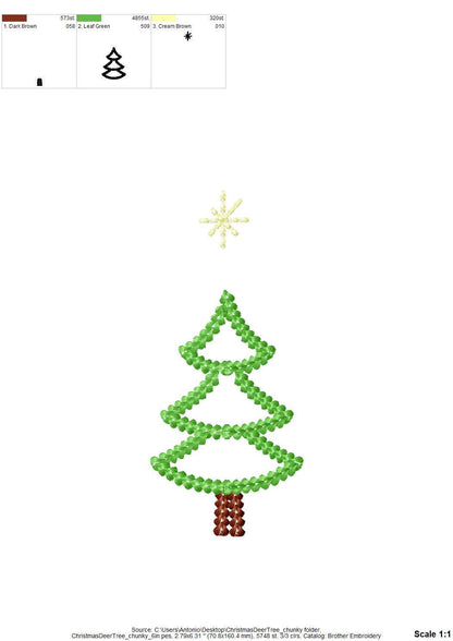 Cerf et sapin de Noël à effet fil épais