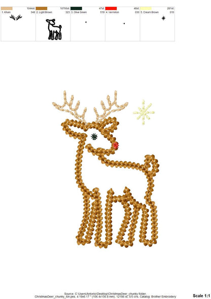 Cerf et sapin de Noël à effet fil épais
