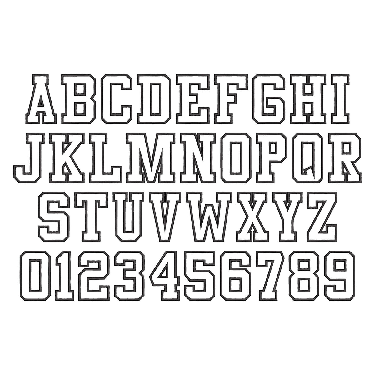 High School Varsity Collegiate block FONT Applique machine embroidery designs big sizes Sport Alphabet Monogram BX