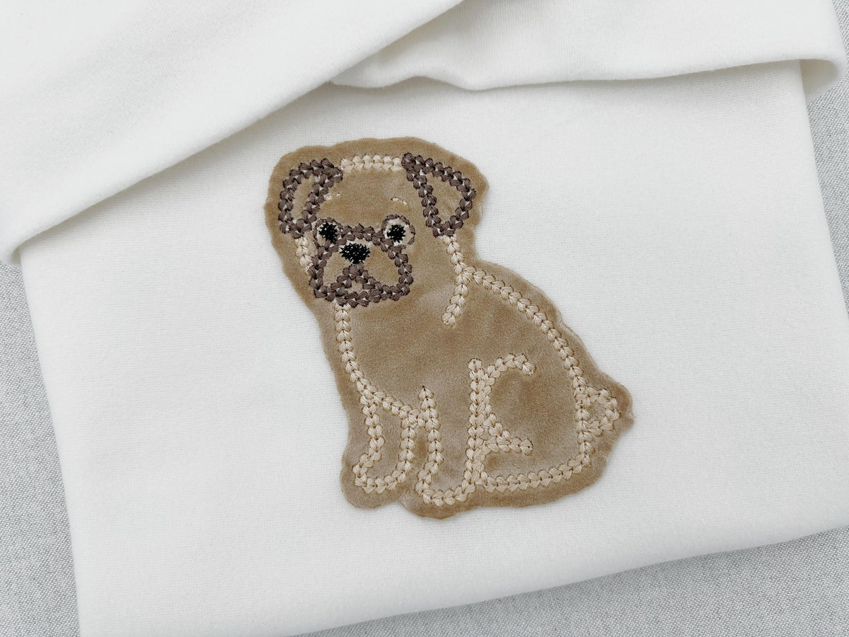 Cute Pug puppy dog outline chunky thread effect chain stitch machine embroidery designs