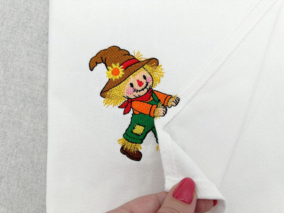 Naughty Playful Scarecrow stealing kitchen dish towel thief Machine Embroidery Design ITH project simply in the hoop  Thanksgiving Harvest