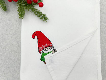 Christmas Gnome stealing kitchen dish towel thief Machine Embroidery Design ITH simply in the hoop funny Holiday Gift idea
