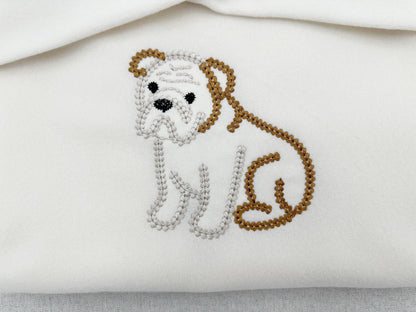 English Bulldog puppy dog outline chunky thread effect chain stitch machine embroidery designs