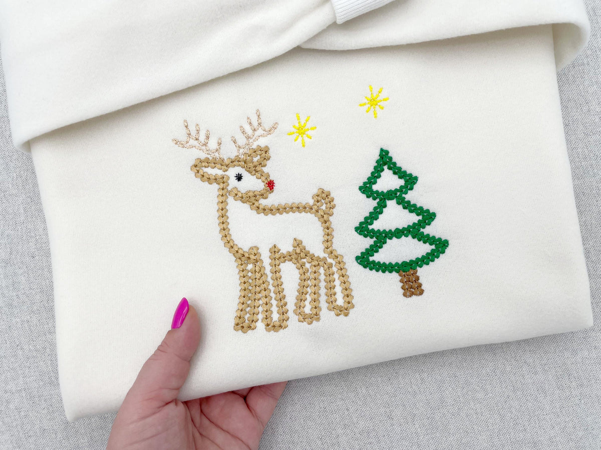 Cerf et sapin de Noël à effet fil épais