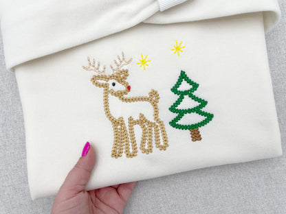 Cerf et sapin de Noël à effet fil épais