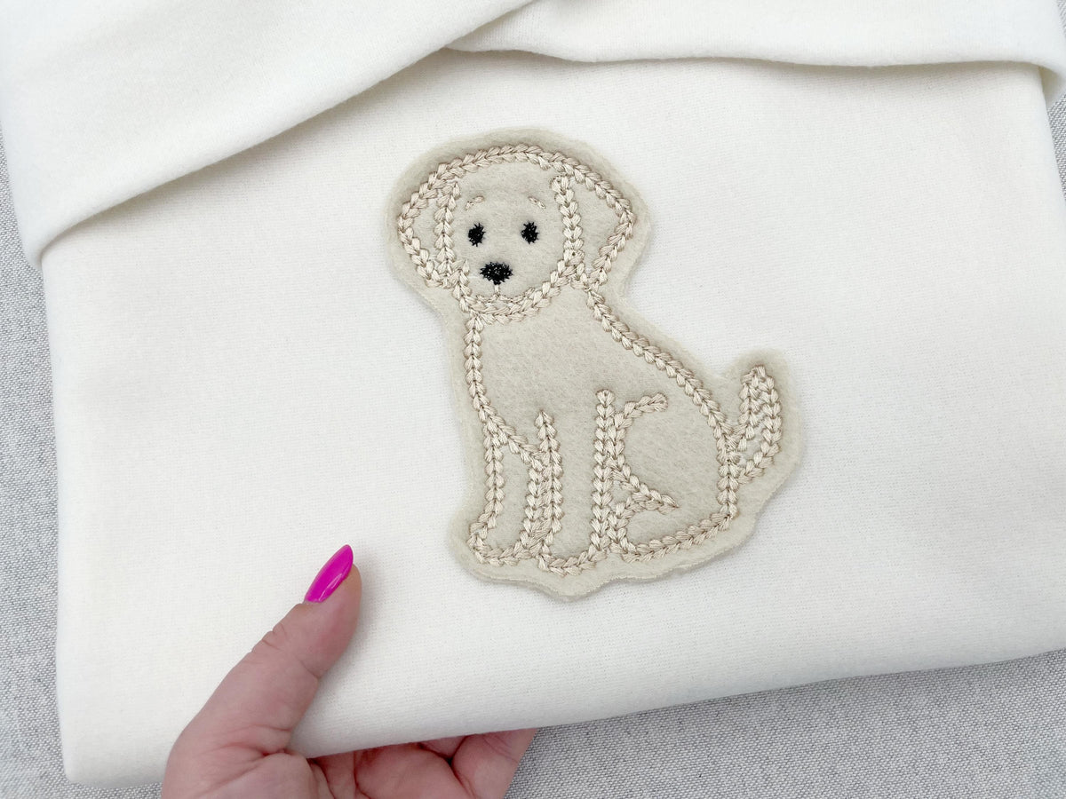 Labrador puppy dog outline chunky thread effect chain stitch machine embroidery designs kids baby design