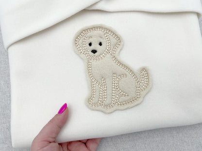 Labrador puppy dog outline chunky thread effect chain stitch machine embroidery designs kids baby design