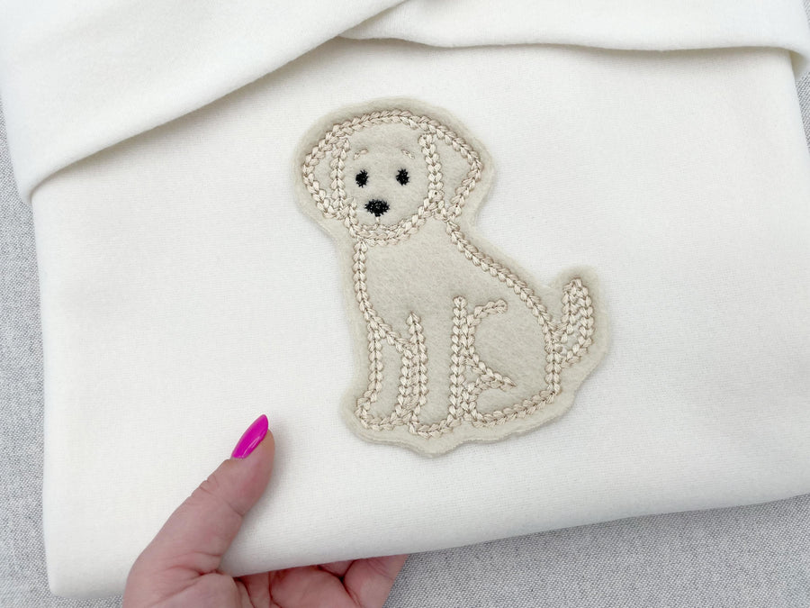 Labrador puppy dog outline chunky thread effect chain stitch machine embroidery designs kids baby design
