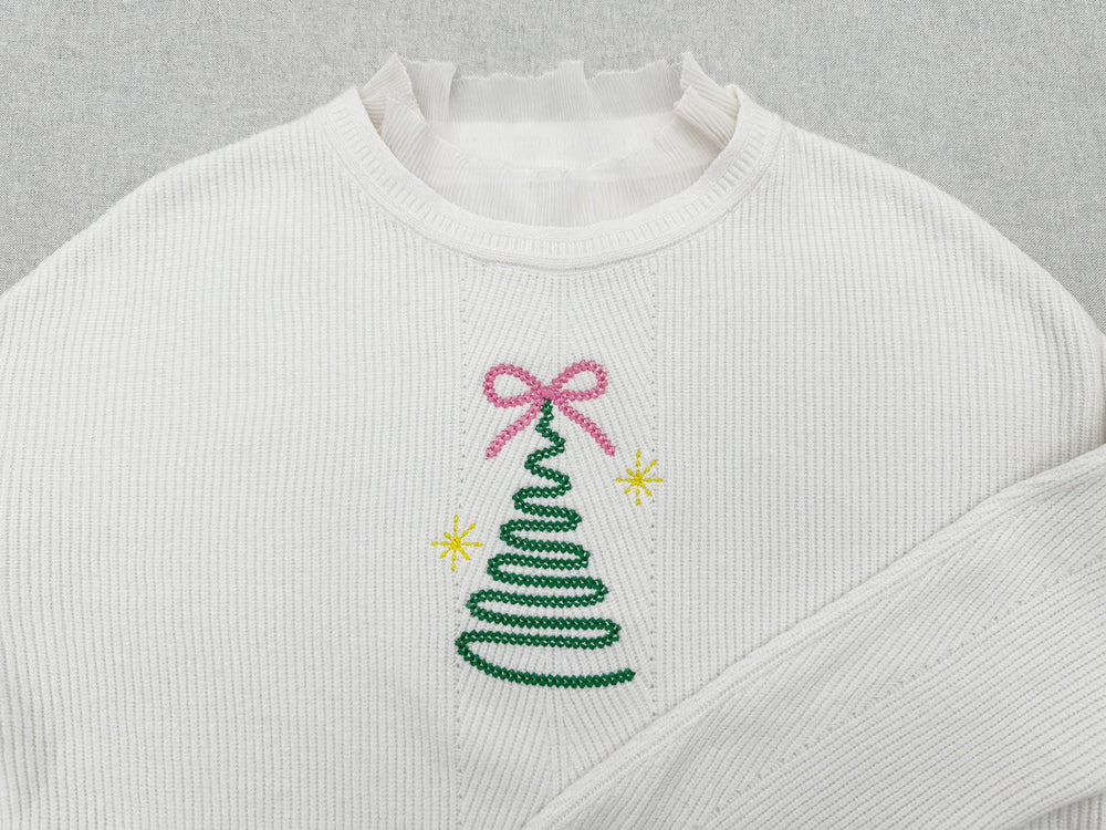 Sparkling Bow Christmas Tree line outline chunky thread effect machine embroidery designs sweet home winter holidays