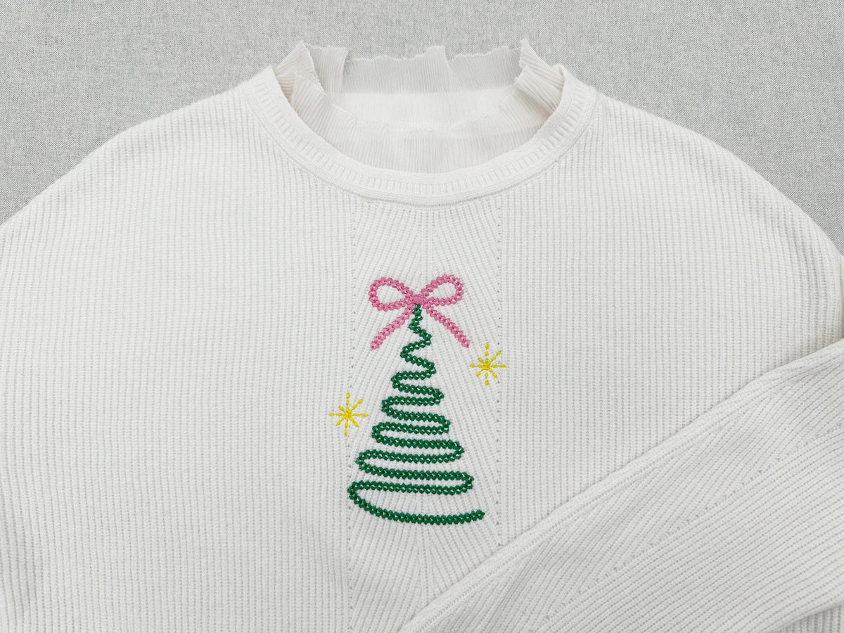 Sparkling Bow Christmas Tree line outline chunky thread effect machine embroidery designs sweet home winter holidays