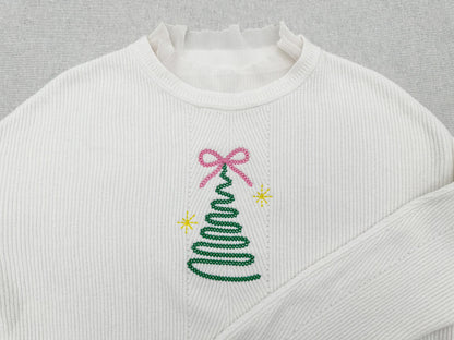 Sparkling Bow Christmas Tree line outline chunky thread effect machine embroidery designs sweet home winter holidays