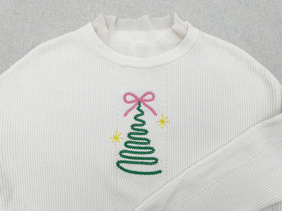 Sparkling Bow Christmas Tree line outline chunky thread effect machine embroidery designs sweet home winter holidays