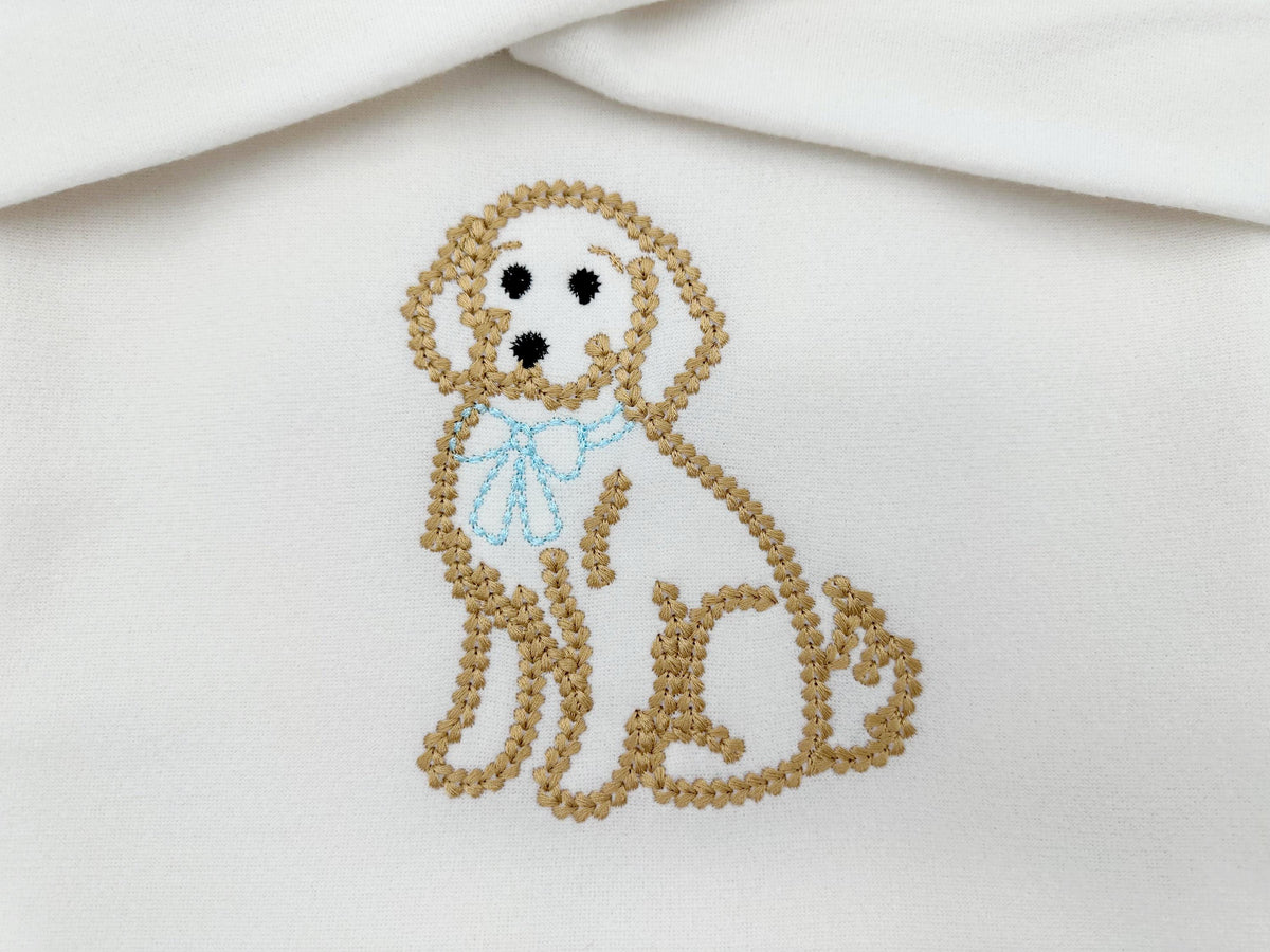 Golden Retriever puppy dog outline chunky thread effect chain stitch machine embroidery designs kids baby design