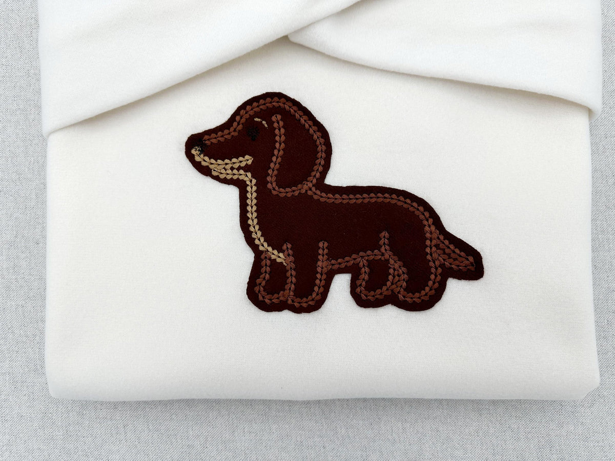Dachshund puppy dog outline chunky thread effect chain stitch machine embroidery designs kids baby design