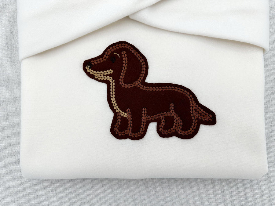 Dachshund puppy dog outline chunky thread effect chain stitch machine embroidery designs kids baby design