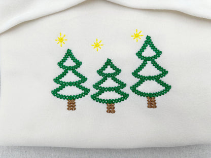 Sparkling Woodland Christmas Tree in a row outline chunky thread effect machine embroidery designs winter holidays