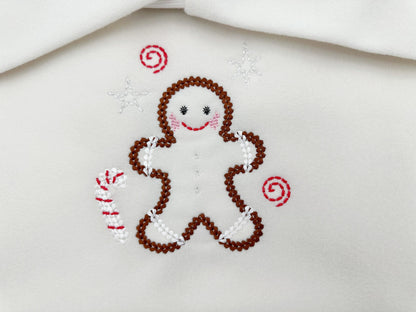 Little Gingerbread Man chunky thread effect outline machine embroidery designs Christmas cookie design kids baby boys