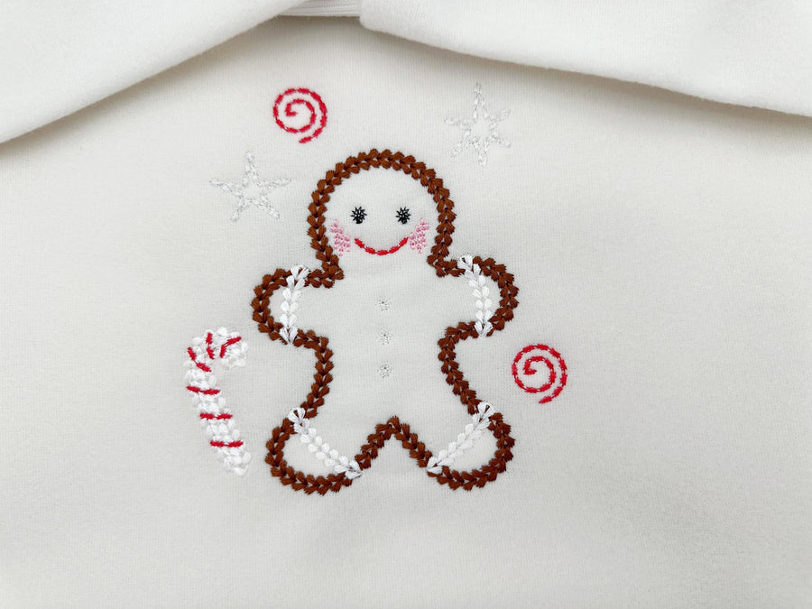 Little Gingerbread Man chunky thread effect outline machine embroidery designs Christmas cookie design kids baby boys