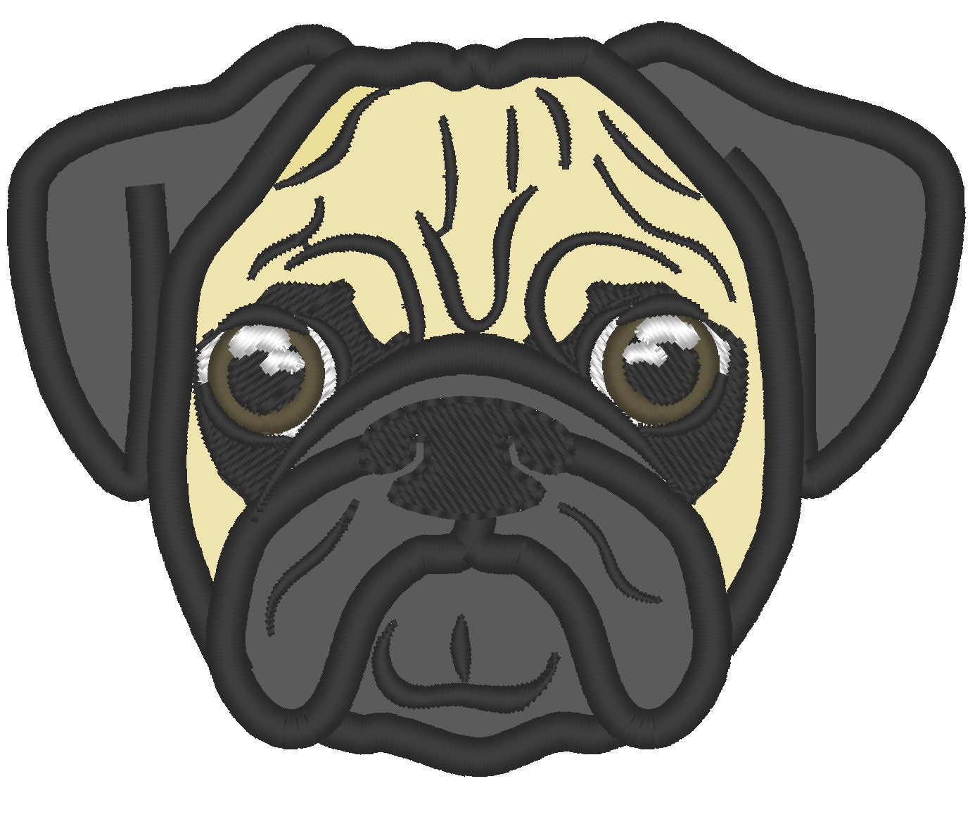 Pug head applique pet puppy dog machine embroidery designs 