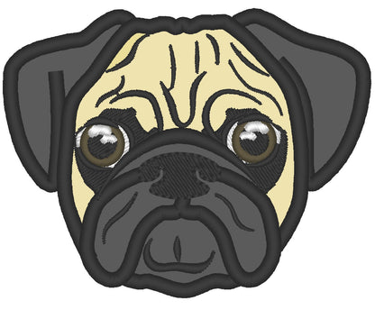 Pug head applique pet puppy dog machine embroidery designs 