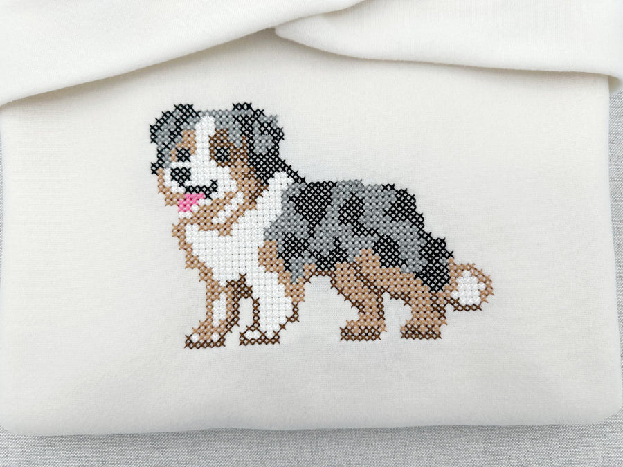 Cross stitch Australian Shepherd Aussie Adorable Puppy dog machine embroidery design many sizes 2 up to 10 inch lovely choice for dog lovers