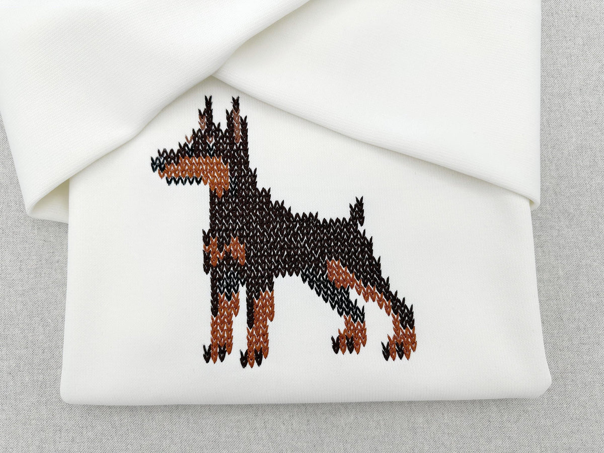 Knit stitch Doberman Puppy Dog cozy chunky knitted sweater effect Dobermann Pinscher machine embroidery design many sizes 4 up to 11 inches