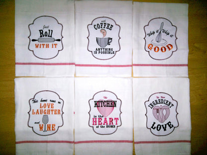 Kitchen Saying Applique Set of 6 Embroidery 4" 5" 7" | PES DST JEF | Artapli