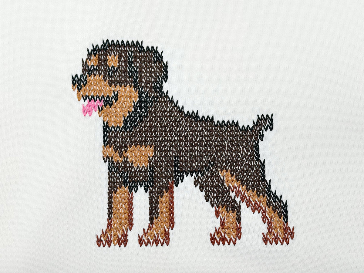 Knit stitch Rottweiler Puppy Dog cozy chunky knitted sweater effect machine embroidery design many sizes 4.5 up to 11.5 inches
