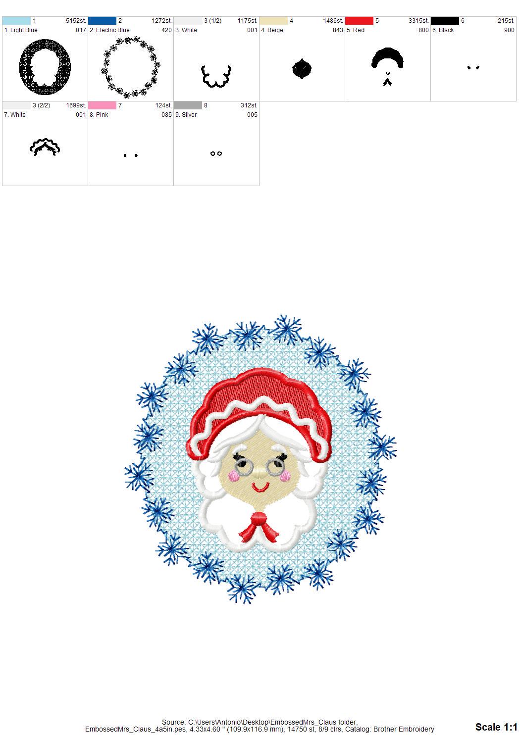 Embossed Mrs Santa Claus – machine embroidery design by Artapli, photo 9