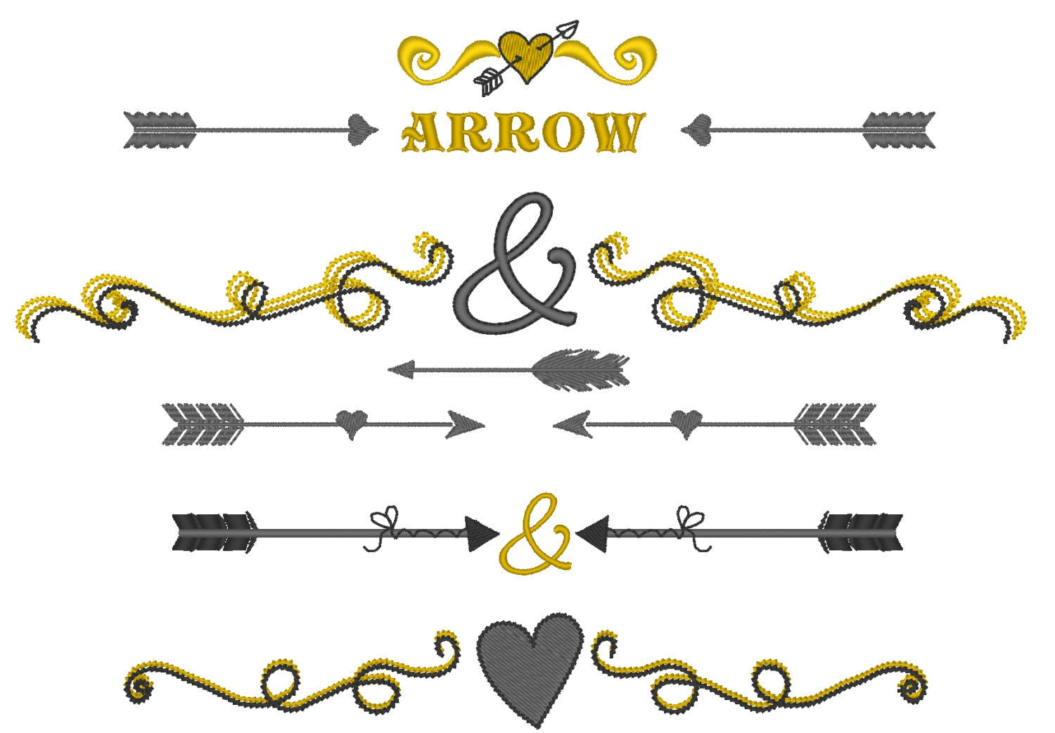 Arrow Heart and Curl Wedding Monogram Border Set - image 1