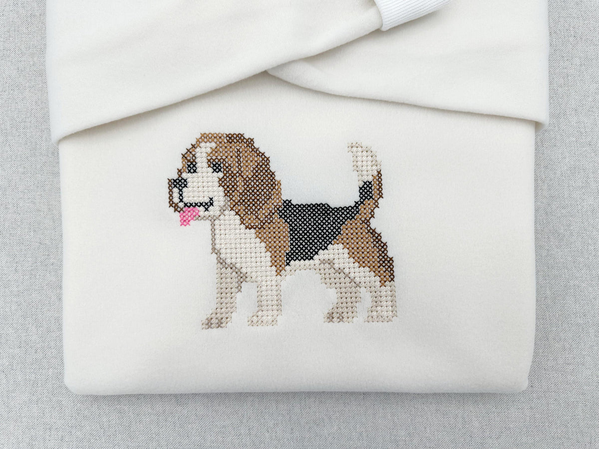 Cross stitch Beagle Adorable Puppy dog handmade look machine embroidery design many sizes 1.5 up to 10.5 inches lovely choice for dog lovers