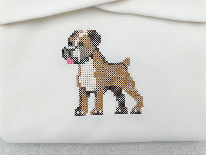 Cross stitch Boxer Adorable Puppy dog machine embroidery design many sizes 1.5 up to 10.5 inches authentic lovely choice for dog lovers