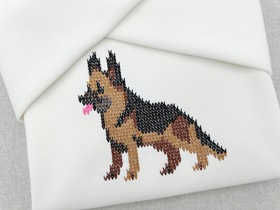 Knit stitch German Shepherd Puppy Dog cozy chunky knitted sweater effect machine embroidery design many sizes 4.5 up to 11.5 inches