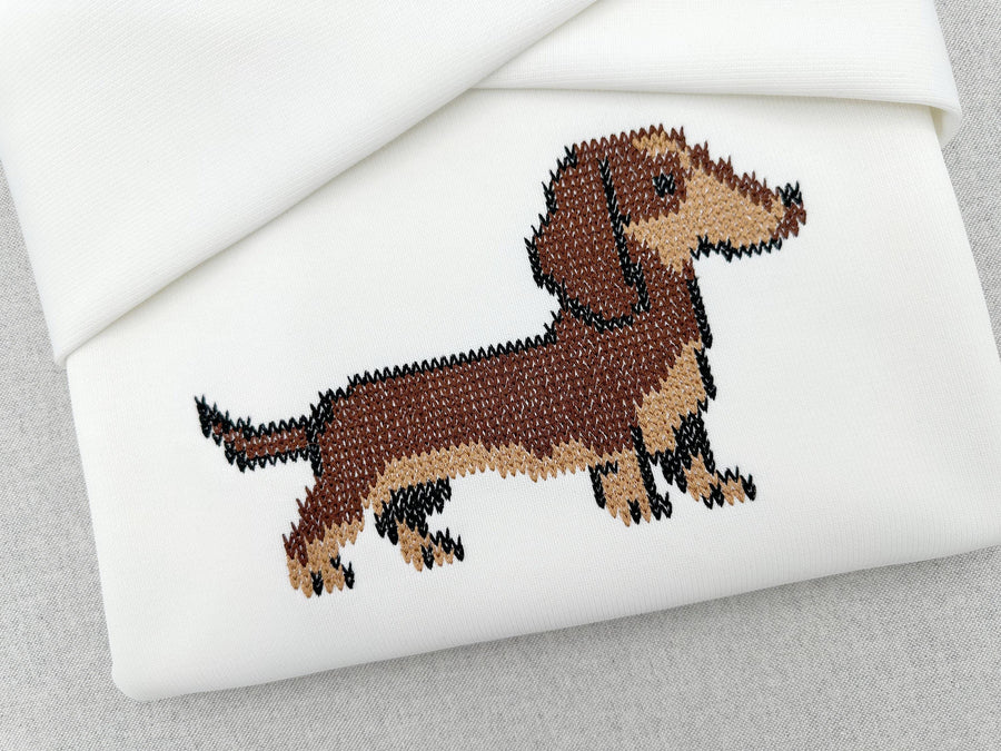Knit stitch Dachshund Puppy Dog cozy chunky knitted sweater effect Wiener Dog machine embroidery design sizes 6.5 up to 11.5 inches