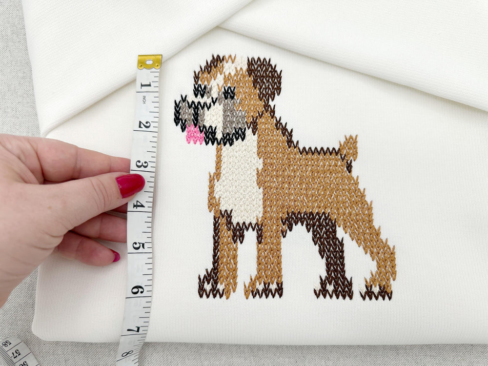 Knit stitch Boxer Puppy Dog cozy chunky knitted sweater effect machine embroidery design for dog lovers many sizes 4 up to 11.5 inches
