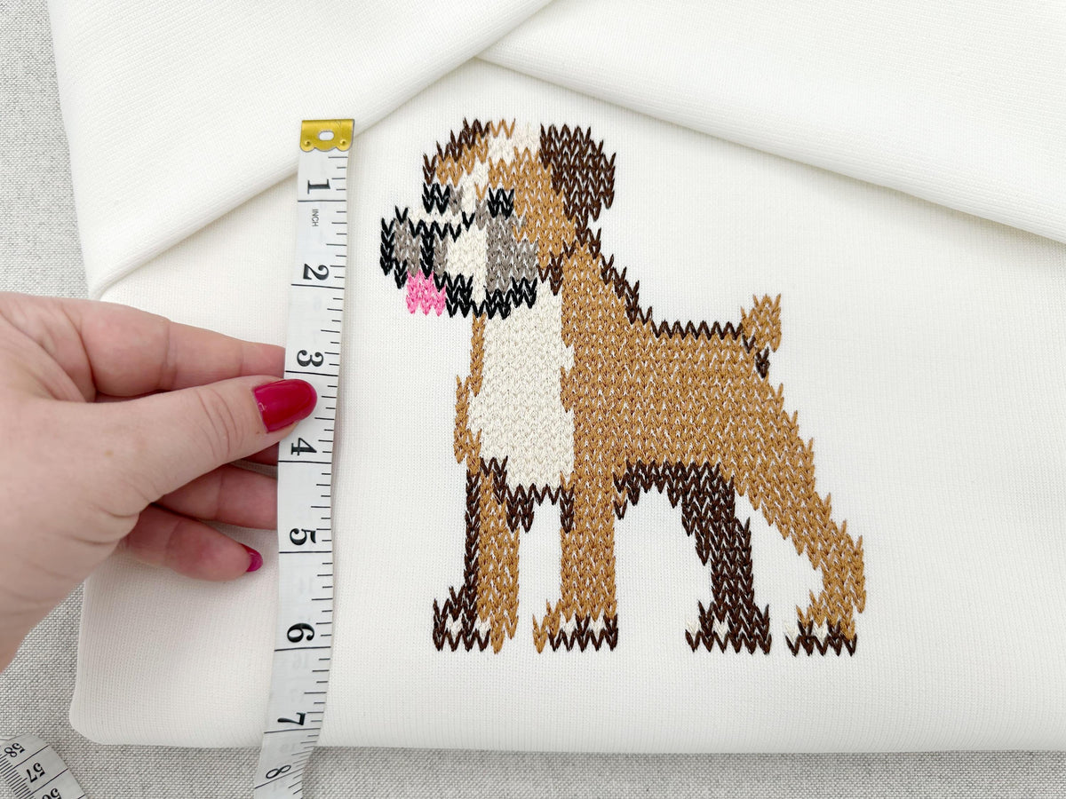 Knit stitch Boxer Puppy Dog cozy chunky knitted sweater effect machine embroidery design for dog lovers many sizes 4 up to 11.5 inches