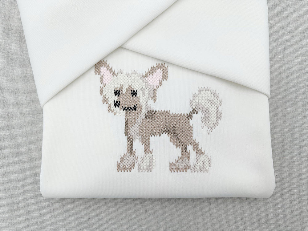 Knit stitch Chinese Crested Puppy Dog cozy chunky knitted sweater effect machine embroidery design many sizes 4.5 up to 10.5 inches