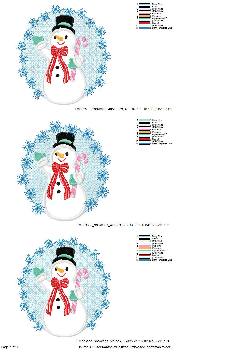 Embossed Christmas Snowman – machine embroidery design by Artapli, photo 8