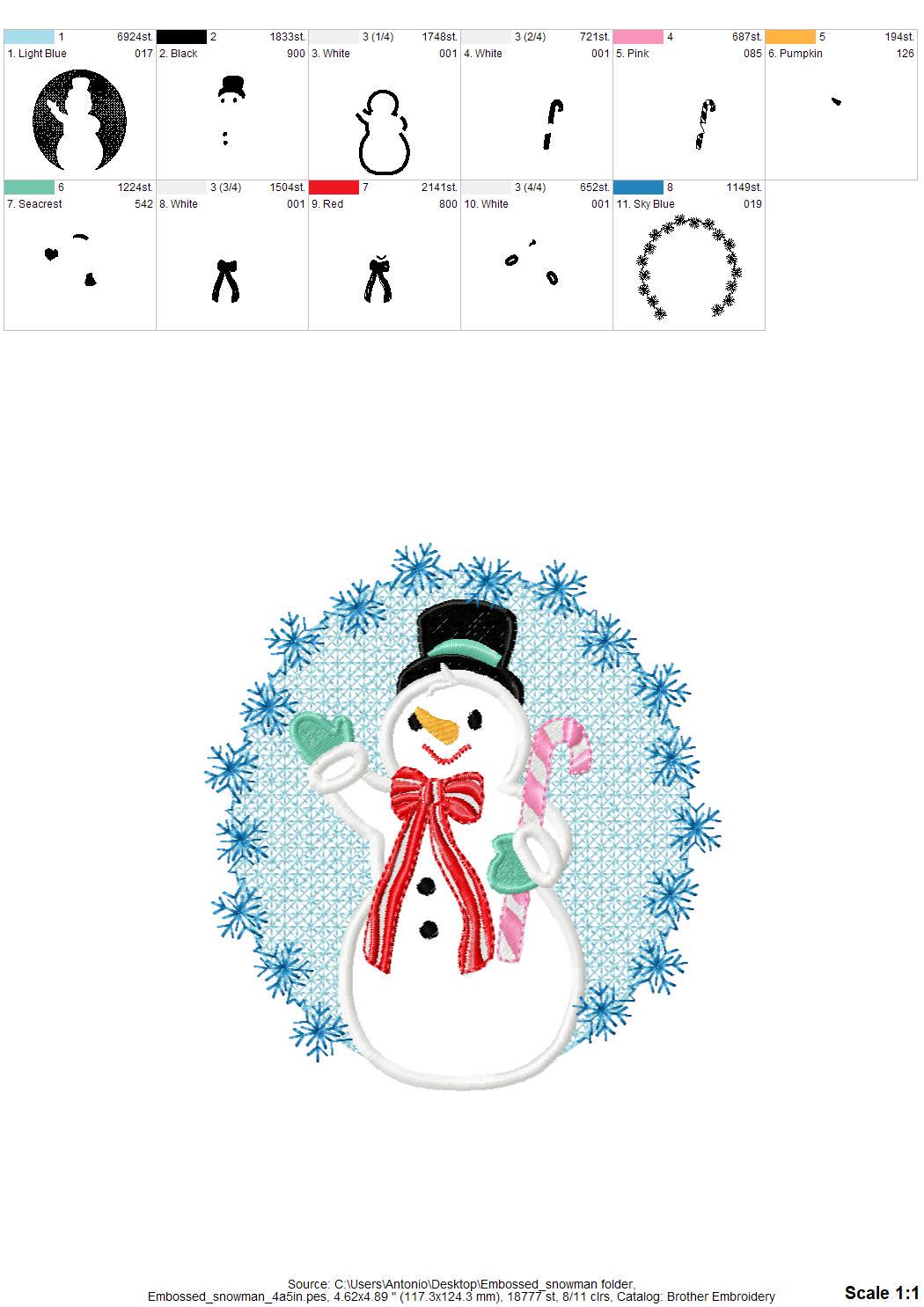 Embossed Christmas Snowman – machine embroidery design by Artapli, photo 9