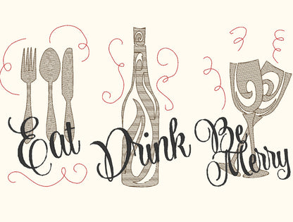 Christmas Wishes, Wine Quotes Sayings, Awesome Towel Decoration Set of 3 - Machine Embroidery Designs